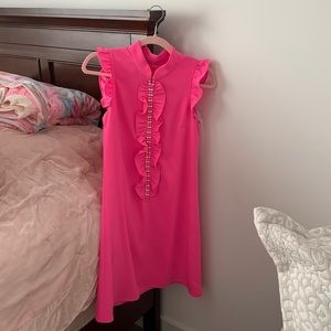 Lilly Pulitzer Pink Dress w/ Pearl Embellishments near zipper & ruffle sleeves💗